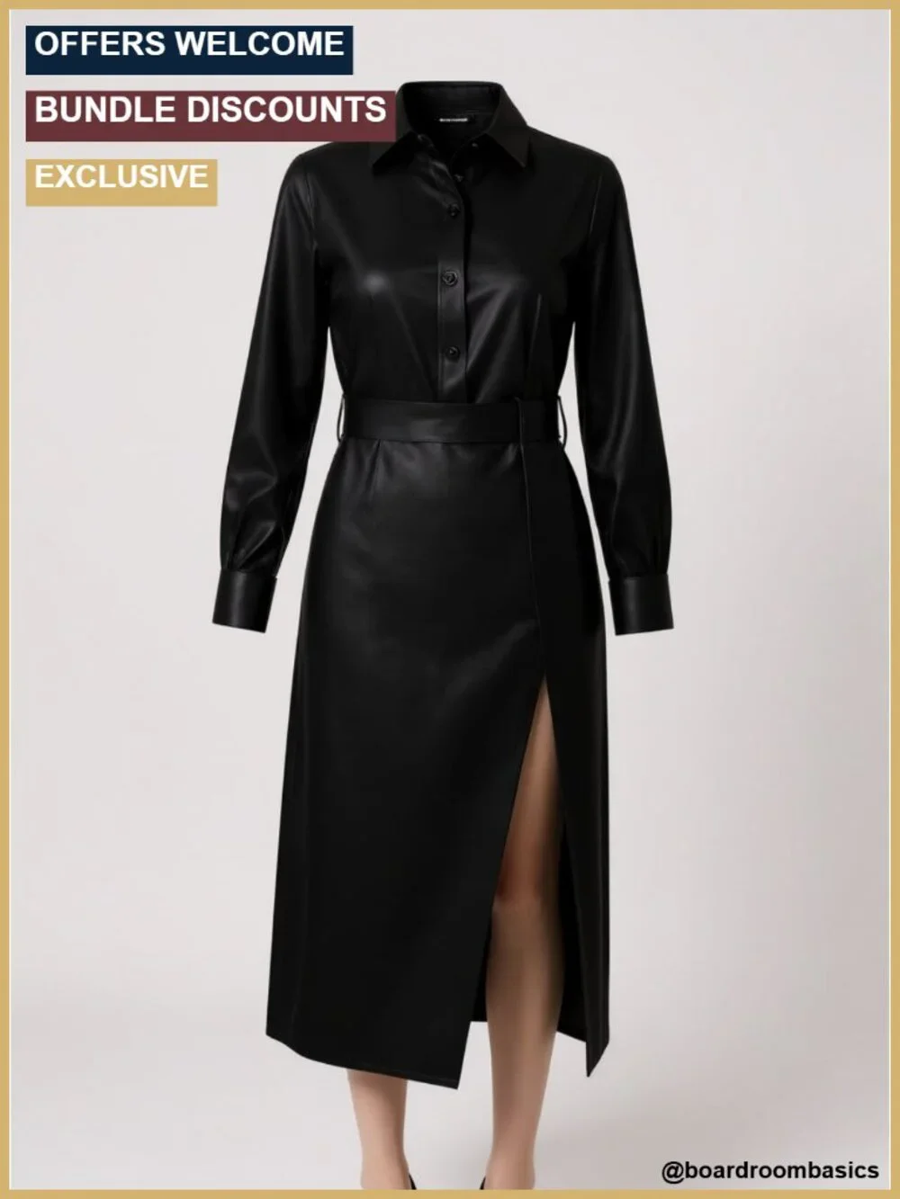 Faux Leather Bodycon High Waisted Maxi Pencil Skirt with Side Slit